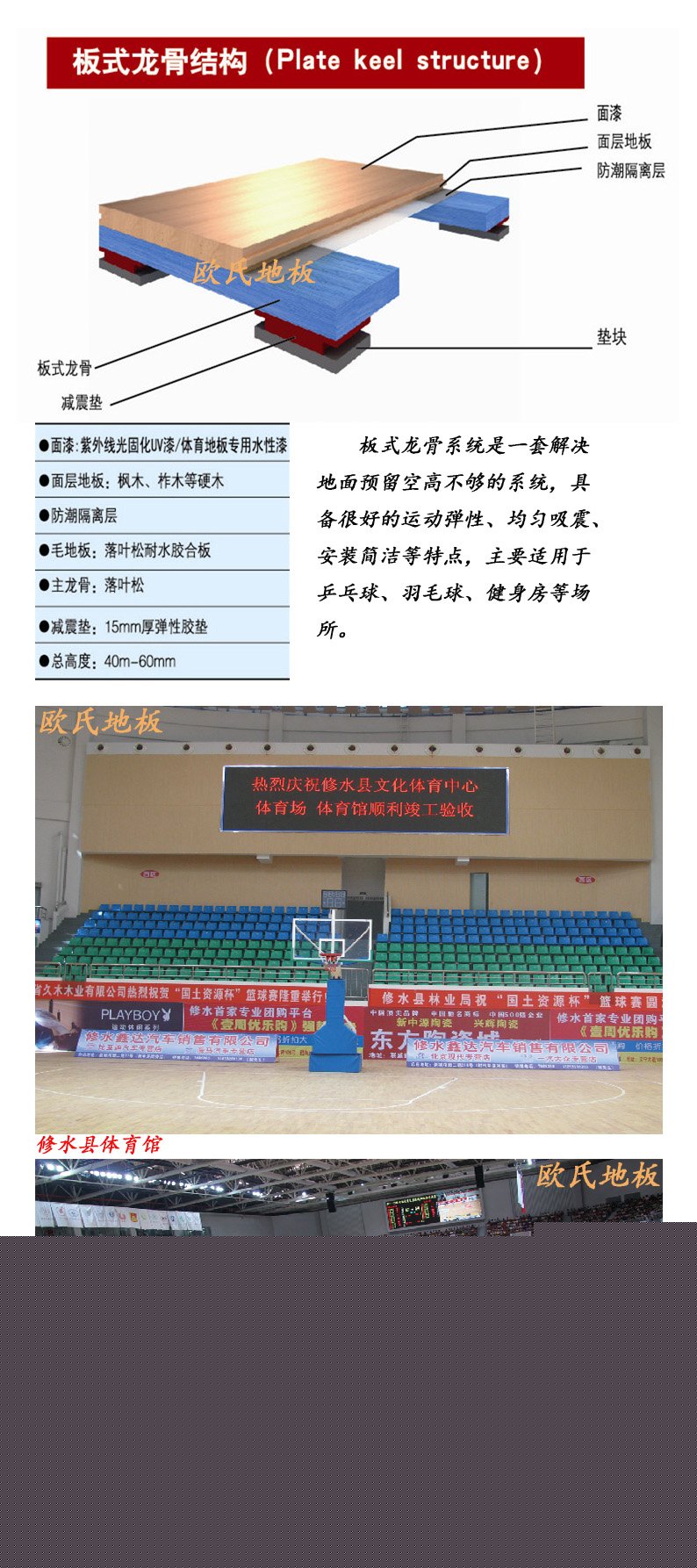 運(yùn)動木地板板式龍骨結(jié)構(gòu)